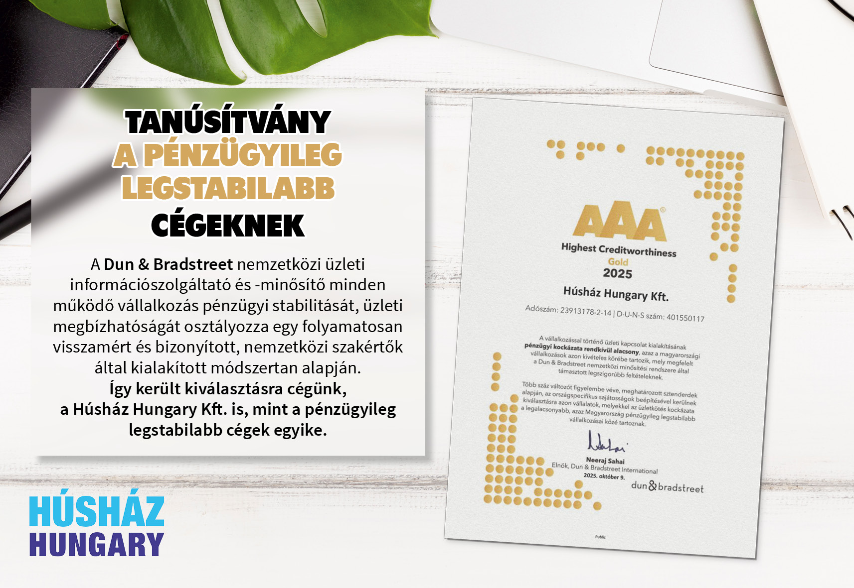 Húsház Hungary Blog - Tanúsítvány a pénzügyileg legstabilabb cégeknek...